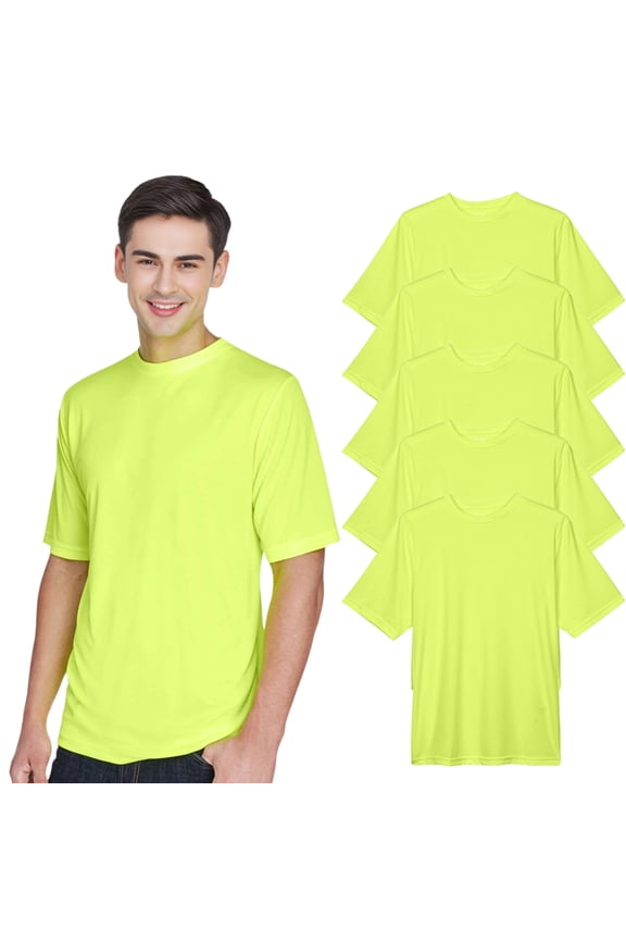High Visibility Short Sleeve Workwear Tee, 100% Polyester Hi Vis Men's Zone Performance T-Shirt (Safety Yellow 5 Pack, L)