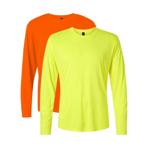 High Visibility Short Sleeve Workwear Tee, 100% Polyester Hi Vis Pro-Lock Performance Long Sleeve T-Shirt (Mixed Neon Orange/ Yellow 2 Pack, L)