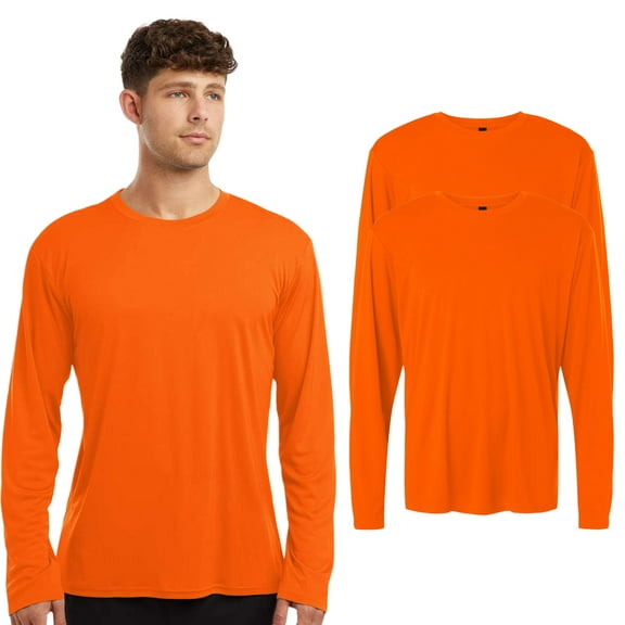 High Visibility Short Sleeve Workwear Tee, 100% Polyester Hi Vis Pro-Lock Performance Long Sleeve T-Shirt (Neon Orange 2 Pack, L)