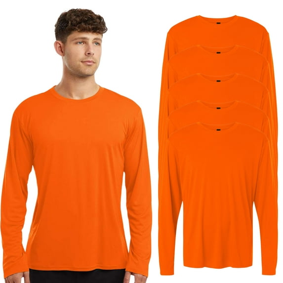 High Visibility Short Sleeve Workwear Tee, 100% Polyester Hi Vis Pro-Lock Performance Long Sleeve T-Shirt (Neon Orange 5 Pack, M)