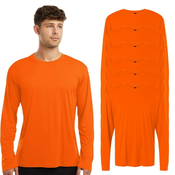 High Visibility Short Sleeve Workwear Tee, 100% Polyester Hi Vis Pro-Lock Performance Long Sleeve T-Shirt (Neon Orange 6 Pack, 3XL)