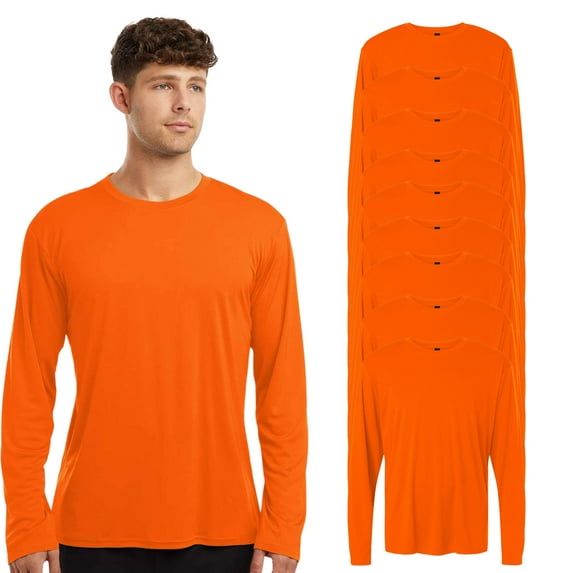 High Visibility Short Sleeve Workwear Tee, 100% Polyester Hi Vis Pro-Lock Performance Long Sleeve T-Shirt (Neon Orange 9 Pack, XL)