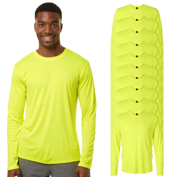 High Visibility Short Sleeve Workwear Tee, 100% Polyester Hi Vis Pro-Lock Performance Long Sleeve T-Shirt (Neon Yellow 10 Pack, S)
