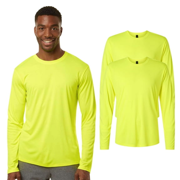 High Visibility Short Sleeve Workwear Tee, 100% Polyester Hi Vis Pro-Lock Performance Long Sleeve T-Shirt (Neon Yellow 2 Pack, L)
