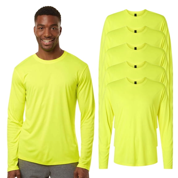 High Visibility Short Sleeve Workwear Tee, 100% Polyester Hi Vis Pro-Lock Performance Long Sleeve T-Shirt (Neon Yellow 5 Pack, 2XL)
