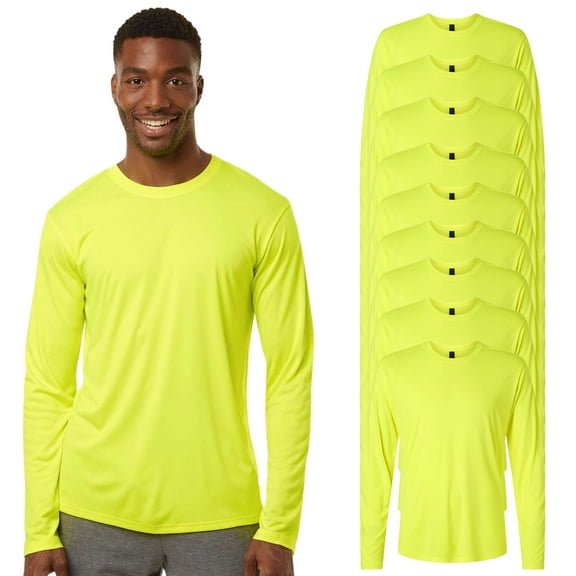 High Visibility Short Sleeve Workwear Tee, 100% Polyester Hi Vis Pro-Lock Performance Long Sleeve T-Shirt (Neon Yellow 9 Pack, L)