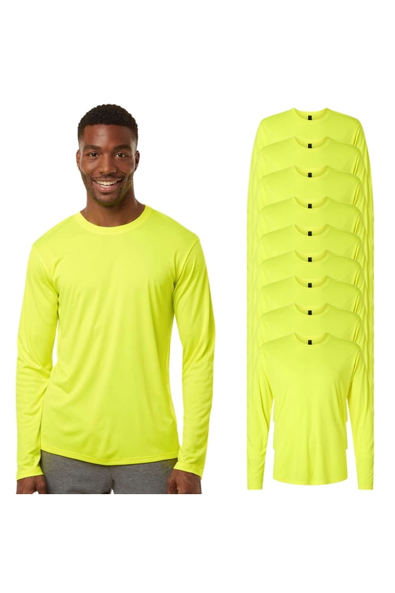 High Visibility Short Sleeve Workwear Tee, 100% Polyester Hi Vis Pro-Lock Performance Long Sleeve T-Shirt (Neon Yellow 9 Pack, L)