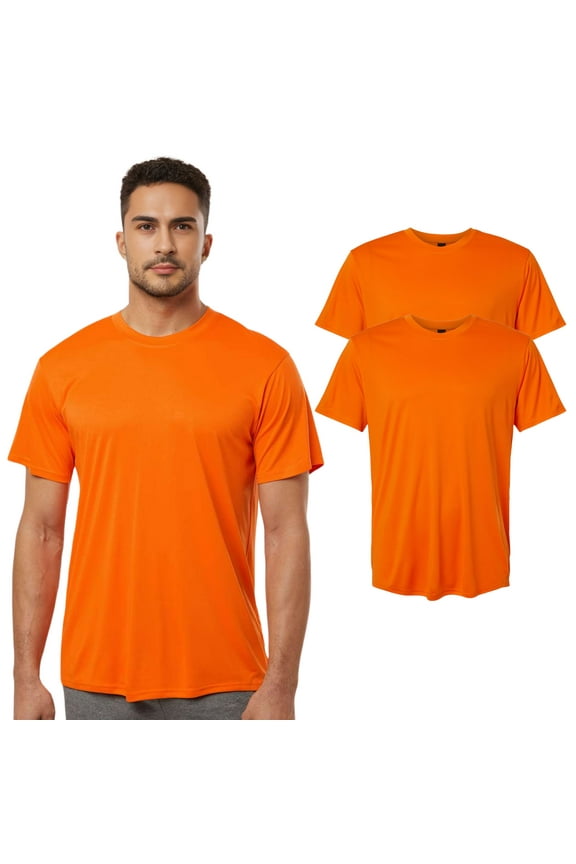 High Visibility Short Sleeve Workwear Tee, 100% Polyester Hi Vis Reflective Performance T-Shirts for Men (Neon Safety Orange 2 Pack, 2XL)