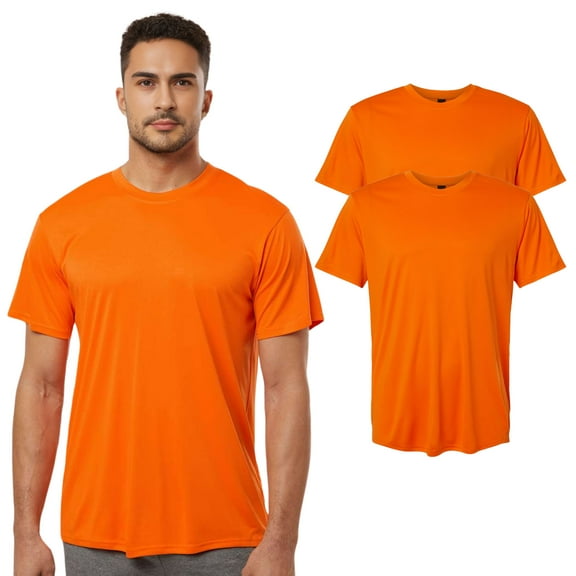 High Visibility Short Sleeve Workwear Tee, 100% Polyester Hi Vis Reflective Performance T-Shirts for Men (Neon Safety Orange 2 Pack, L)