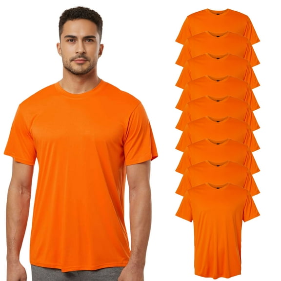 High Visibility Short Sleeve Workwear Tee, 100% Polyester Hi Vis Reflective Performance T-Shirts for Men (Neon Safety Orange 9 Pack, S)