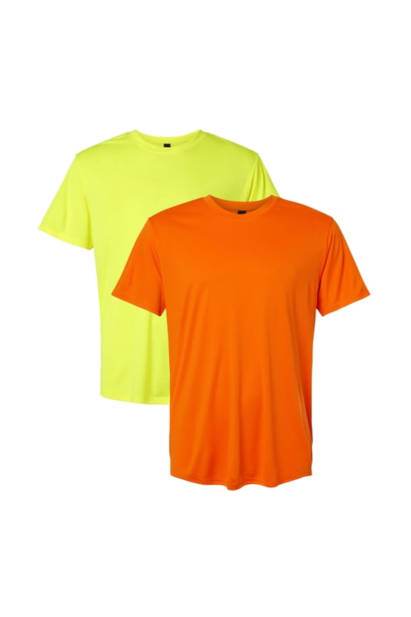 High Visibility Short Sleeve Workwear Tee, 100% Polyester Hi Vis Reflective Performance T-Shirts for Men (Neon Safety Orange/Yellow 2 Pack, XL)