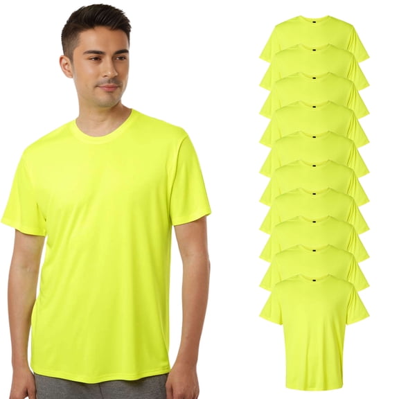 High Visibility Short Sleeve Workwear Tee, 100% Polyester Hi Vis Reflective Performance T-Shirts for Men (Neon Safety Yellow 10 Pack, M)