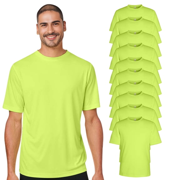 High Visibility Short Sleeve Workwear Tee, 100% Polyester Hi Vis Reflective Performance T-Shirts for Women (Safety Yellow 10 Pack, 2XL)