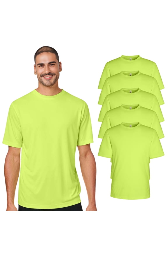 High Visibility Short Sleeve Workwear Tee, 100% Polyester Hi Vis Reflective Performance T-Shirts for Women (Safety Yellow 5 Pack, 3XL)