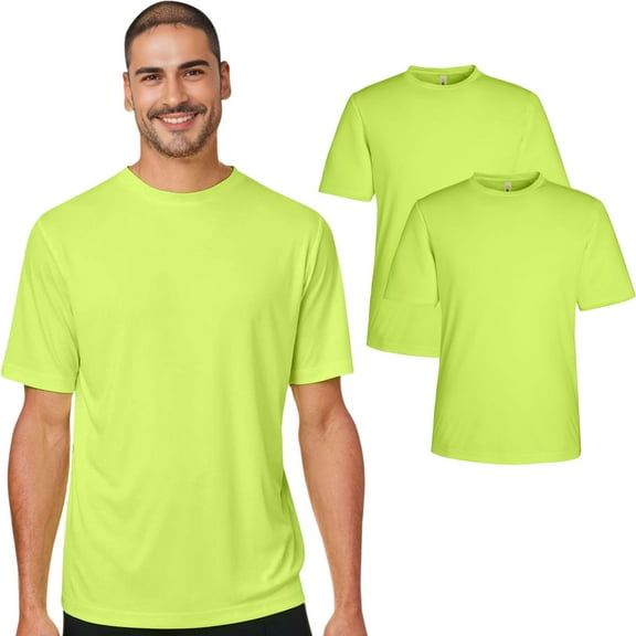 High Visibility Short Sleeve Workwear Tee, 100% Polyester Hi Vis Unisex Capital Performance T-Shirt ( Safety Green 2 Pack, L)