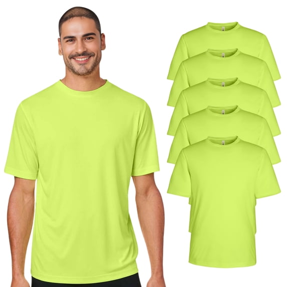 High Visibility Short Sleeve Workwear Tee, 100% Polyester Hi Vis Unisex Capital Performance T-Shirt ( Safety Green 5 Pack, M)