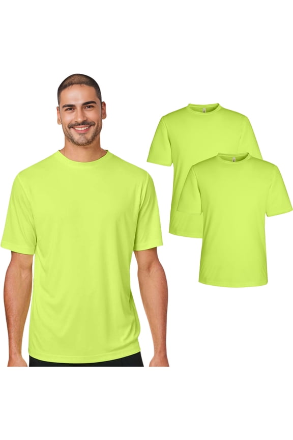 High Visibility Short Sleeve Workwear Tee, 100% Polyester Hi Vis Unisex Fusion ChromaSoft Performance T-Shirt (Safety Yellow 2 Pack, XS)