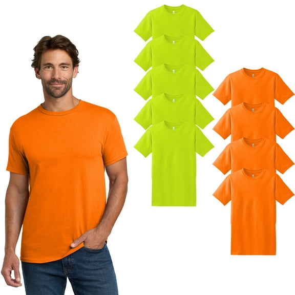High Visibility T-Shirt, Safety Orange and Green, 9-Pack, S-5XL | Hanes Essential-T Men Hi Vis Work Shirt