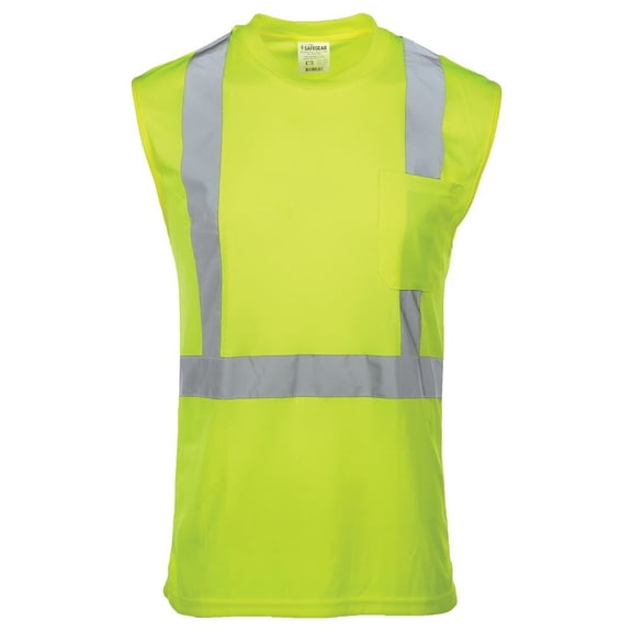 High Visibility T Shirt, Sleeveless, ANSI Class 2, Lime, 4XL, SAFEGEAR