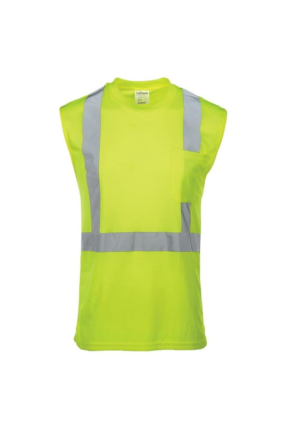 High Visibility T Shirt, Sleeveless, ANSI Class 2, Lime, LG, SAFEGEAR