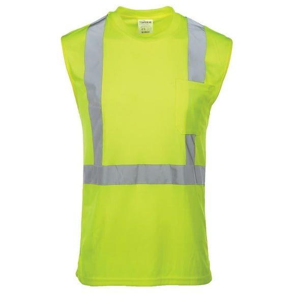 High Visibility T Shirt, Sleeveless, ANSI Class 2, Lime, XL, SAFEGEAR
