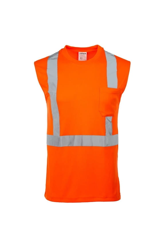 High Visibility T Shirt, Sleeveless, ANSI Class 2, Orange, 2XL, SAFEGEAR