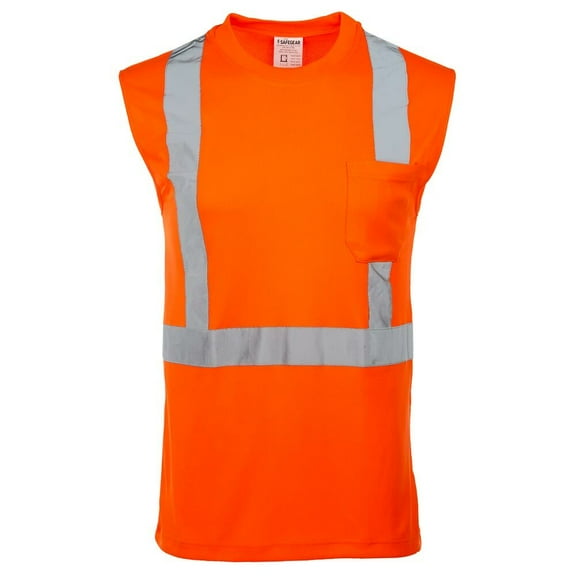High Visibility T Shirt, Sleeveless, ANSI Class 2, Orange, 3XL, SAFEGEAR