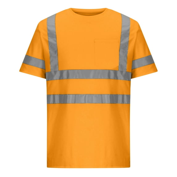 High Visibility T-Shirts Reflective Strips and Pocket Tee Tops Hi Vis Short Sleeve Work Shirts with Front Pocket for Men/Women