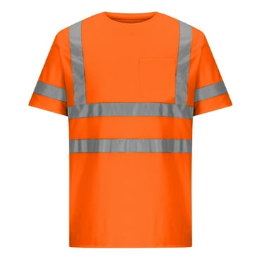 High Visibility T-Shirts Reflective Strips and Pocket Tee Tops Hi Vis Short Sleeve Work Shirts with Front Pocket for Men/Women