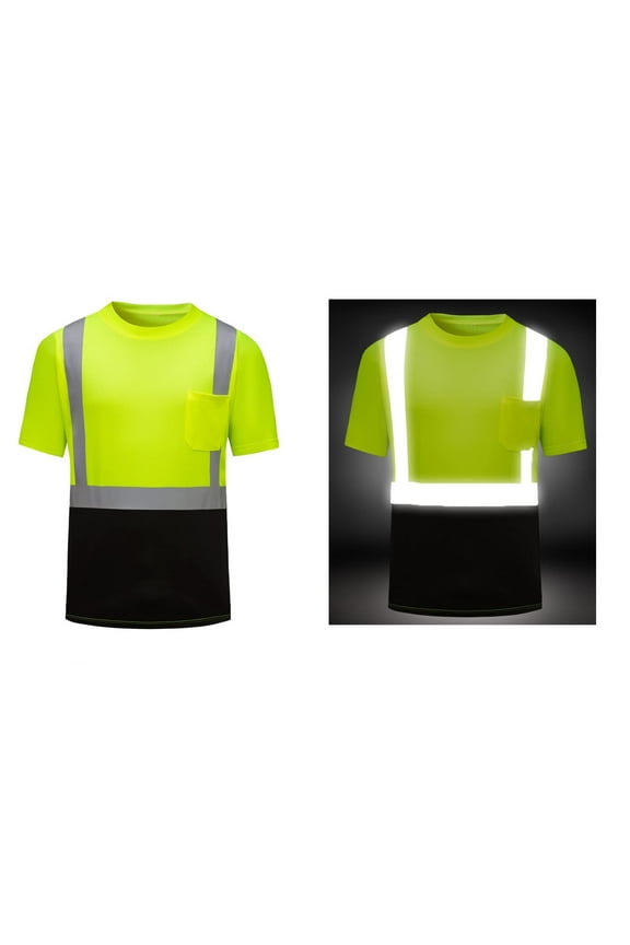 High Visibility T-Shirts Reflective Strips and Pocket Tee Tops Hi Vis Short Sleeve Work Shirts with Front Pocket for Men/Women
