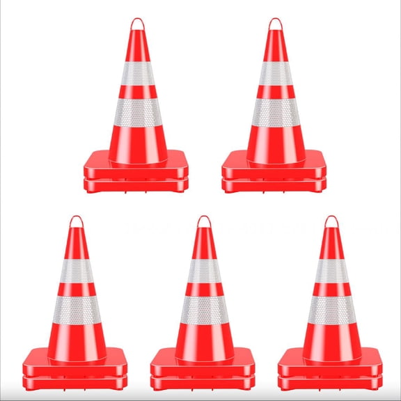 High Visibility Traffic Cones 28 Inch, Reflective Cones for Night Construction Fog and Rain, Flexible PVC Safety Cones with Weighted Square Base