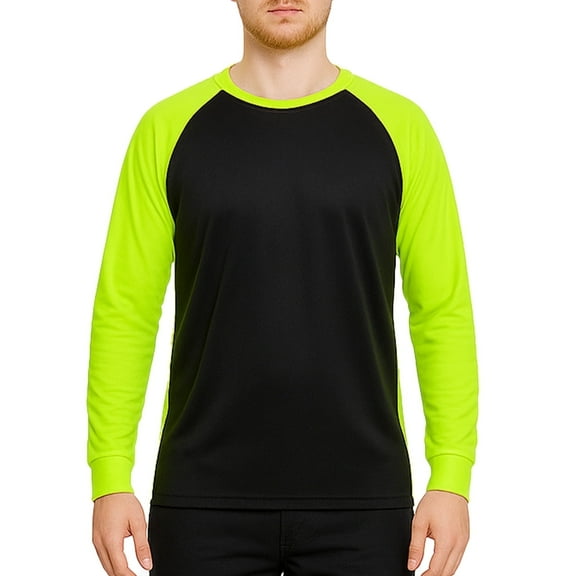 High Visibility Two Tone Polyester Tee Long Sleeves (Large, Green)