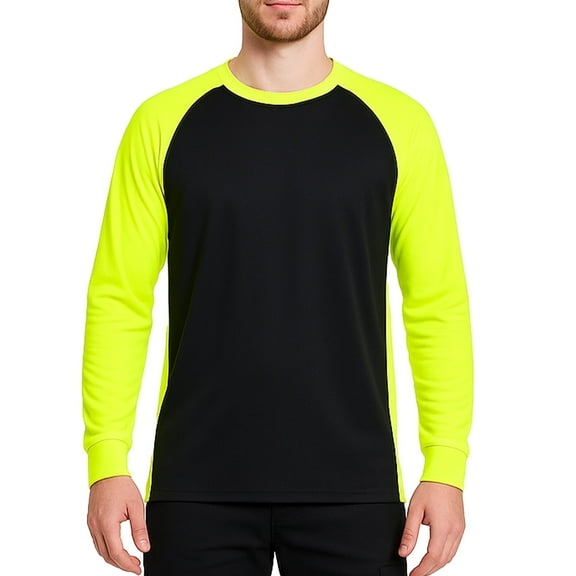 High Visibility Two Tone Long Sleeve Tee – Safety Shirt – Quick Dry Moisture-Wicking Polyester, XS–6XL