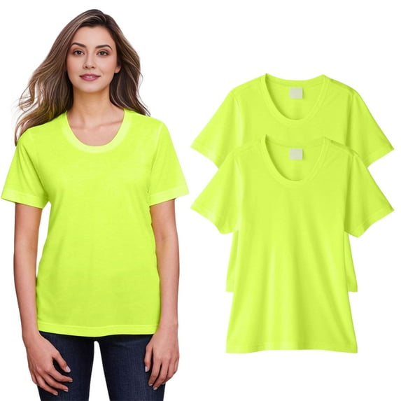 High Visibility Workwear Tee, 100% Polyester Hi Vis Women's Fusion ChromaSoft Performance T-Shirt (Safety Yellow 2 Pack, 2XL)
