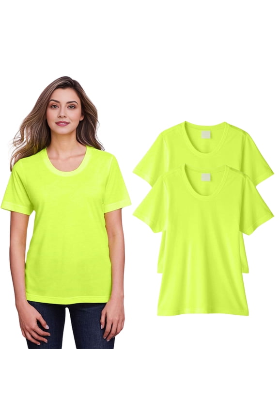 High Visibility Workwear Tee, 100% Polyester Hi Vis Women's Fusion ChromaSoft Performance T-Shirt (Safety Yellow 2 Pack, XL)