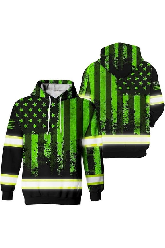High Visibility hoodie for Men Safety Workwear Custom Name US Flag for Workers, Runners, Truckers
