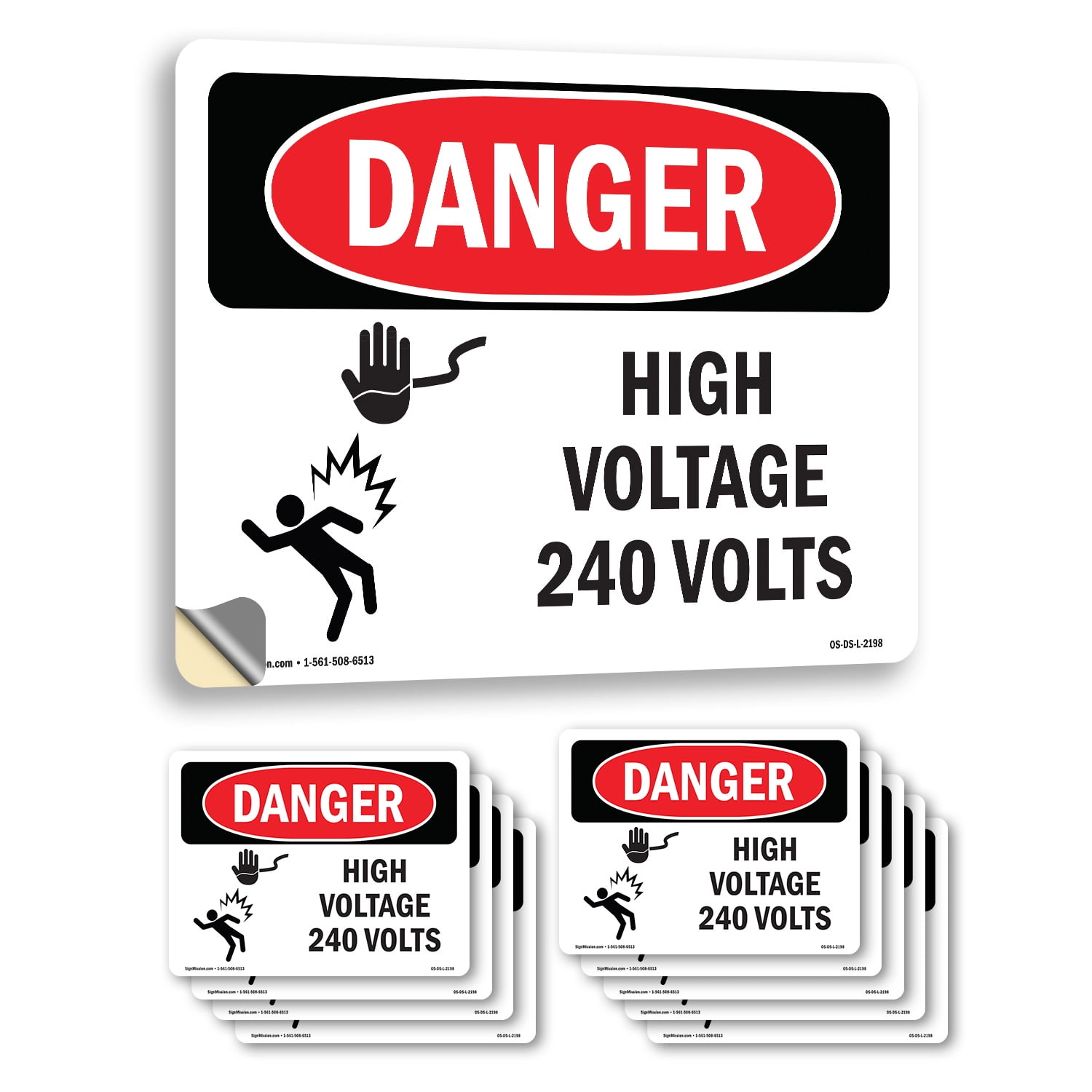 High Voltage 240 Volts OSHA Danger Vinyl Decal Label 18 Inch x 12 Inch ...