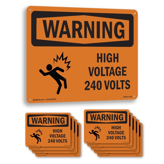 High Voltage 240 Volts With Symbol OSHA WARNING Aluminum Sign 10 Inch x 7 Inch - 10 Pack