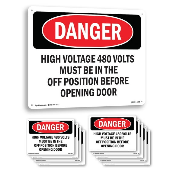 High Voltage 480 Volts Must Be In The Off OSHA Danger Aluminum Sign 18 Inch x 12 Inch - 10 Pack