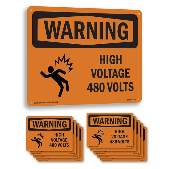 High Voltage 480 Volts With Symbol OSHA WARNING Aluminum Sign 10 Inch x 7 Inch - 10 Pack