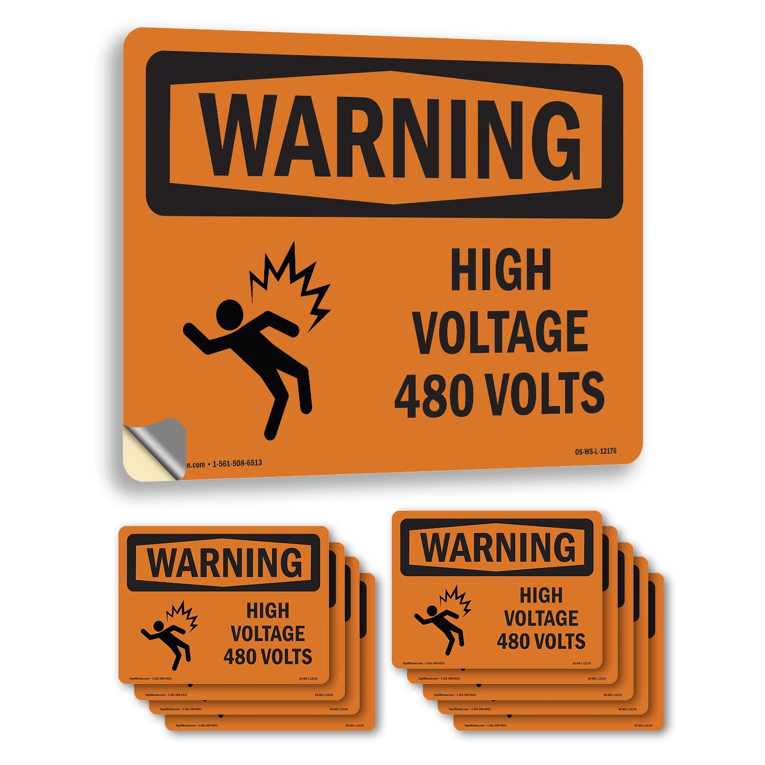 High Voltage 480 Volts With Symbol OSHA WARNING Vinyl Decal Label 10 ...