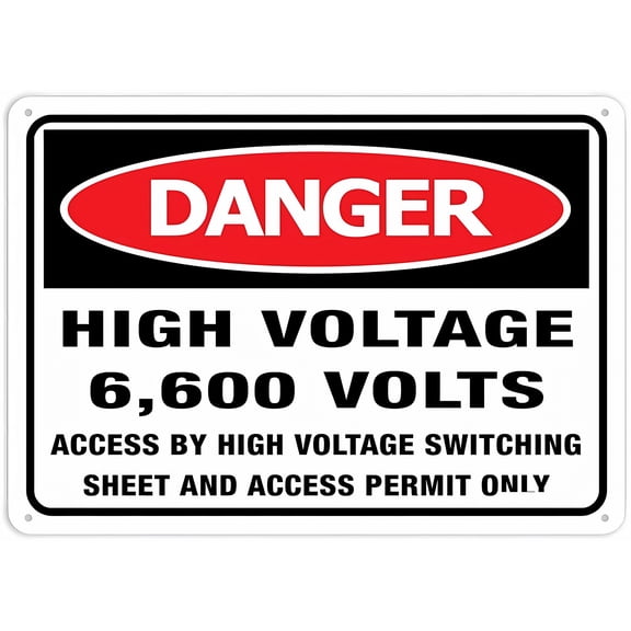 High Voltage 6600 Volts Sign - 8"x12" Rustproof Aluminum Multicolor Metal Sign, Electrical Power Zone, High Voltage Alert, Home Business