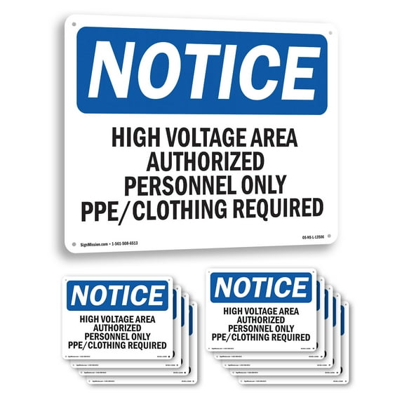 High Voltage Area Authorized Personnel Only OSHA Notice Rigid Plastic Sign 14 Inch x 10 Inch - 10 Pack