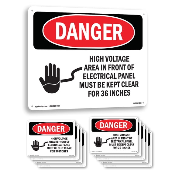 High Voltage Area Electrical Panel 36 Inches OSHA Danger Aluminum Sign 10 Inch x 7 Inch - 10 Pack