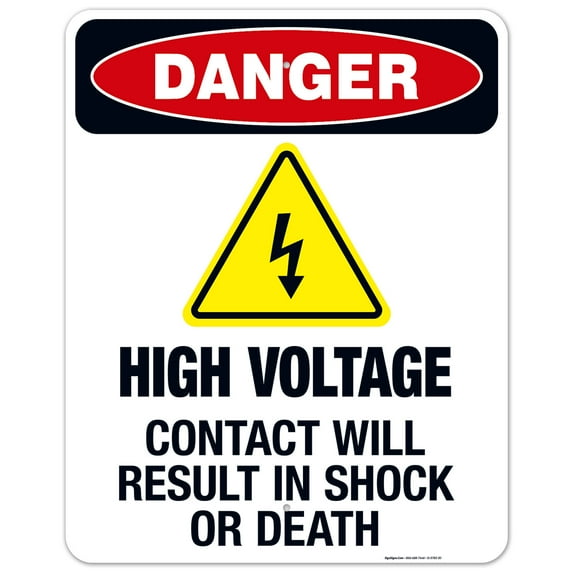 High Voltage Contact Will Result In Shock Or Death Sign, OSHA Danger Sign, 24x30 Aluminum