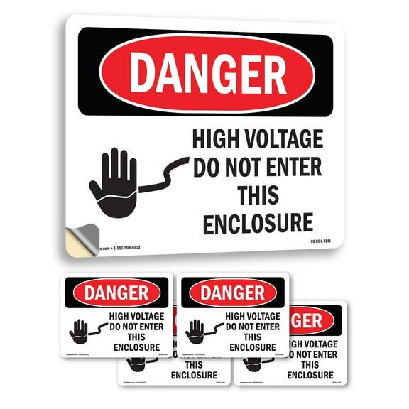 High Voltage Do Not Enter This Enclosure OSHA Danger Vinyl Decal Label 7 Inch x 5 Inch - 5 Pack
