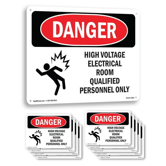 High Voltage Electrical Room OSHA Danger Rigid Plastic Sign 24 Inch x 18 Inch - 10 Pack