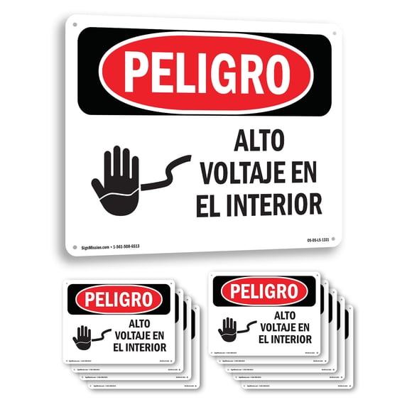 High Voltage Inside Spanish OSHA Danger Aluminum Sign 24 Inch x 18 Inch - 10 Pack