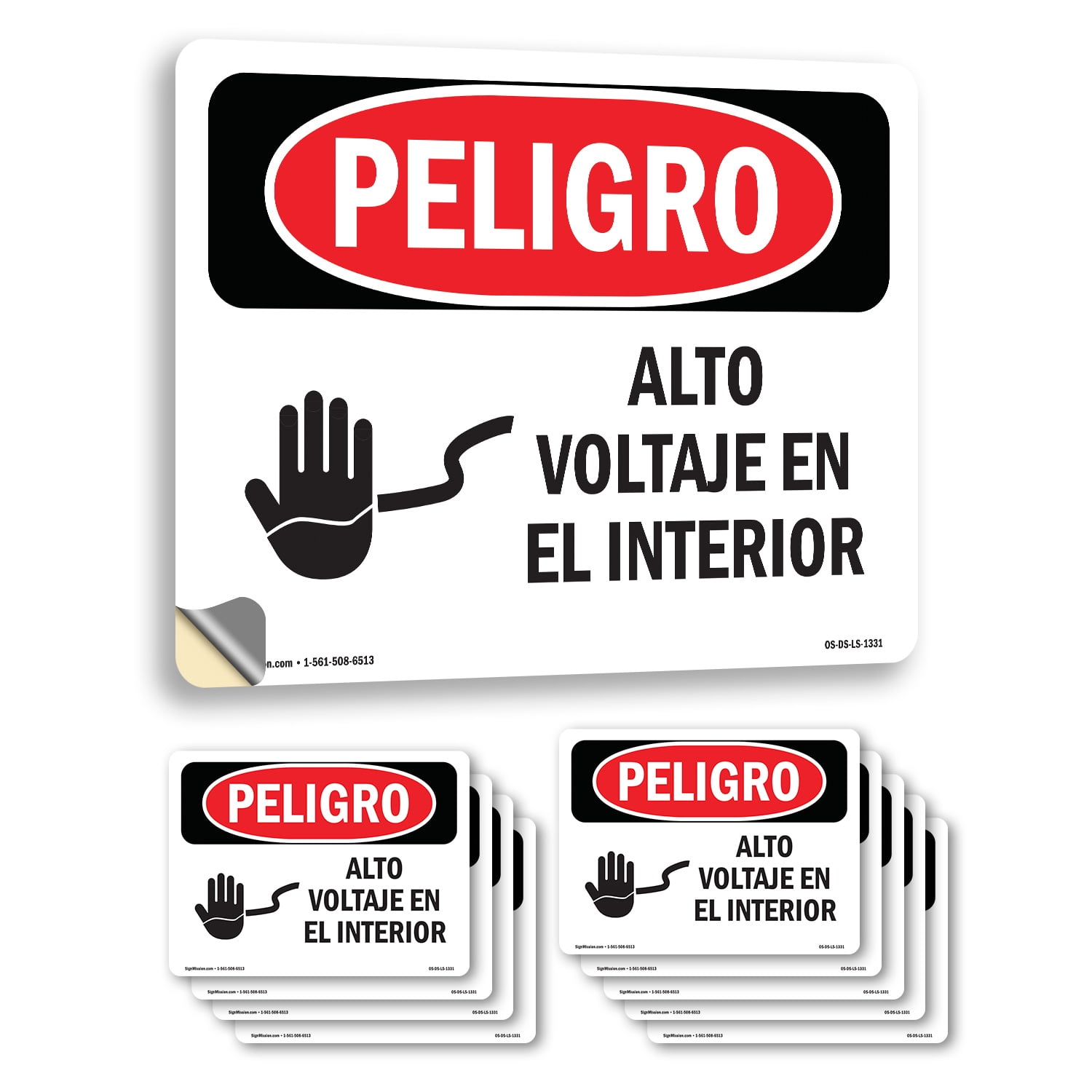 High Voltage Inside Spanish OSHA Danger Vinyl Decal Label 5 Inch x 3.5 ...