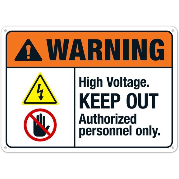 High Voltage Keep Out Authorized Personnel Only Sign, ANSI Warning Metal Sign 12X8 Inches